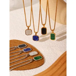 Natural stone pendants on gold and silver bead chains, stainless steel luxury necklaces