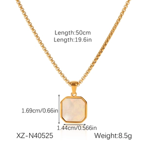 Detailed dimensions of the gold stainless steel necklace and mother of pearl pendant