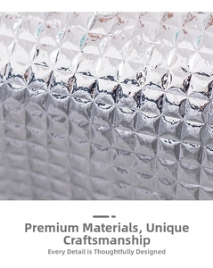 Close-up of thickened aluminum foil lining with square pattern for thermal lunch bag