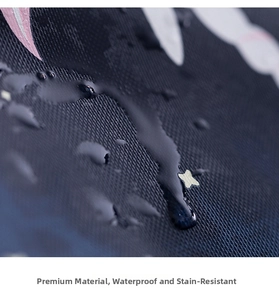 Macro view of waterproof fabric on insulated lunch bag showing water droplets