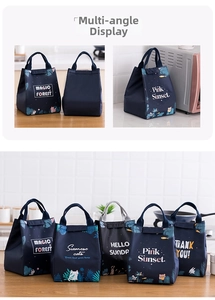 Macro detail of insulated lunch bags with Magic Forest and Siamese cat prints