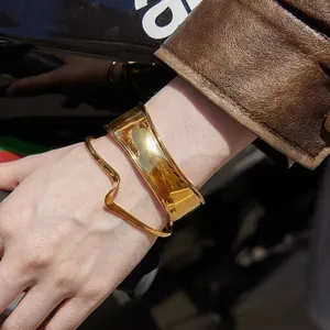 Luxury Geometric Stainless Steel Open Bangle Bracelet 18K Gold Plated Wave Knot Waterproof Jewelry For Women