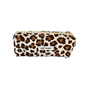 Large capacity vintage corduroy leopard print pencil case and cosmetic pouch for women
