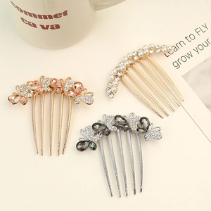 Elegant Alloy Butterfly Hair Comb For Women Bridal Wedding Faux Artificial Pearl Rhinestone Crystal Hair Pin Accessories Jewelry