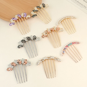 Elegant metal hair side combs set with butterfly designs, pearls, and colorful rhinestones