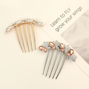 Elegant pearl and butterfly metal hair combs with rhinestones for sophisticated styling