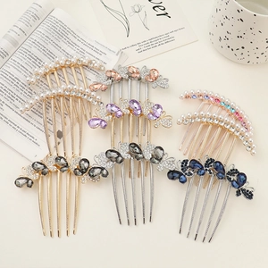 Elegant butterfly hair combs with pearls and crystals in gold and silver plating