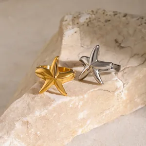 Stainless Steel Starfish Ring Gold Silver Plated Beach Summer Sea Star Open Finger Ring Fashion Jewelry For Unisex