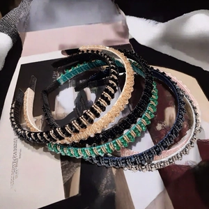 Detail shot of multi-color beaded crystal headbands with non-slip lining and glossy beads