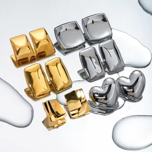 Minimalist Stainless Steel Geometric Earrings For Women 18K Gold Silver Plated Heart Square Rectangle Stud Drop Earrings Fashion Retro Jewelry