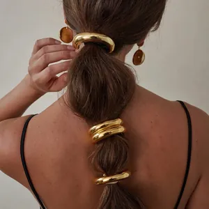 Minimalist Stainless Steel Ponytail Cuff Hair Tie Geometric High Polish Elastic Band Waterproof Hair Accessories For Women