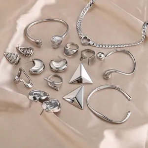 Stainless Steel Jewelry Minimalist Geometric Rings Earrings Bracelets And Necklaces Ins Style Fashion For Women