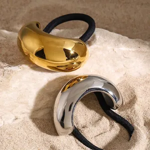 Stainless Steel Metal Hair Ties Geometric Polished Ponytail Holder High Elastic Hair Ropes Women Hypoallergenic