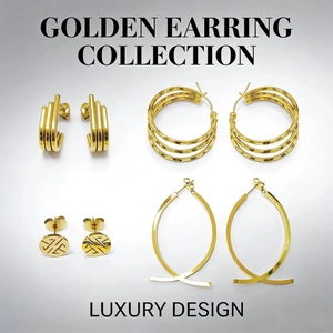 Modern Stainless Steel 18K Gold Plated Stud Hoop Earrings For Women Korean Style Geometric Floral U-Shaped Fashion Jewelry