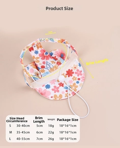 Size chart for floral pet baseball cap with measurements for S, M, and L sizes
