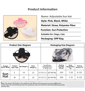 Size chart for pet sun hat with lace and bow detailing available in small and medium