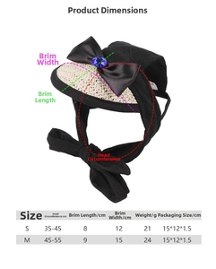 Pet baseball cap size chart detailing head circumference and brim dimensions for dogs
