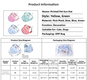 Size chart showing head circumference and dimensions for the pet baseball sun hat