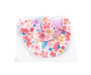 Floral pet baseball cap in packaging featuring colorful flower patterns on white fabric