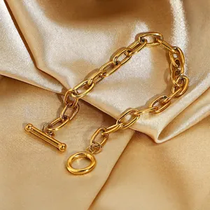 Minimalist Stainless Steel Paperclip Link Bracelet For Women Gold Plated Toggle Clasp Oval Chain Fashion Jewelry Gift