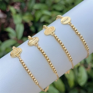 Classic 18K gold plated beaded bracelets with religious oval Virgin Mary charms