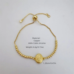 Classic Virgin Mary bead bracelet in 18K gold plated copper with AAA+ cubic zirconia