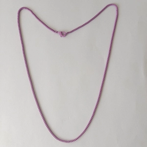 Detail view of purple matte box chain necklace with lobster clasp closure mechanism