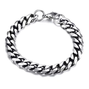 Polished stainless steel Cuban link bracelet with lobster clasp for men and women
