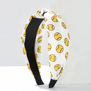 Bandeau de sport noué avec imprimé baseball jaune et texture en tissu blanc pour femme
