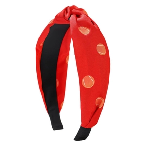 Bandeau sport à nœud en tissu rouge avec pois orange et doublure intérieure antidérapante