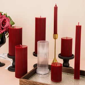 Deep red vertical stripe cylinder candle with transparent acrylic plastic DIY mold