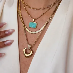 Collier Pendentif Coeur Acier Inoxydable Bijoux Superposés Imperméable Hypoallergénique Accessoire Mode Pour Femmes