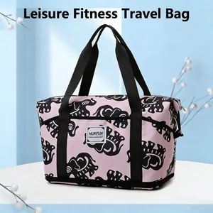 Large Capacity Oxford Cloth Travel Bag With Elephant Print Expandable Dry Wet Separation Fitness Gym Handbag For Women