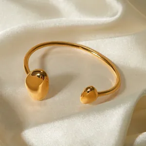 Bracciale Rigido Aperto in Acciaio Inossidabile Placcato Oro 18K per Donna Minimalista Forma Organica Goccia Asimmetrica