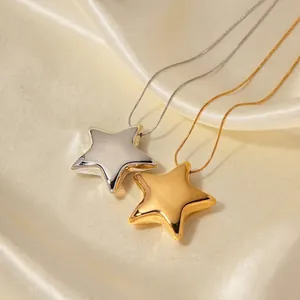 Puffed Star Pendant Necklace 18K Gold Plated Stainless Steel 3D Pentagram Charm Mirror Polish Jewelry For Women