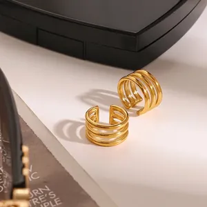 Minimalist Stainless Steel Three Layer Ear Cuff For Women Non Pierced Ear Bone Clip Gold Plated Geometric Fashion Jewelry Accessory