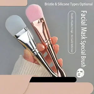 Dual-ended makeup brush with silicone and fiber bristles for masks and concealer