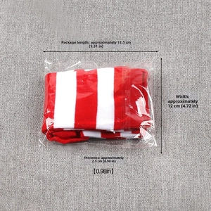 Detailed packaging dimensions for red and white striped knit Christmas stockings