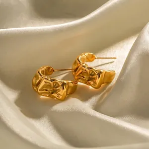 Vintage Stainless Steel Lava Texture Earrings 18K Gold Plated Irregular Geometric Stud Earrings For Women Jewelry