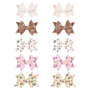 10-piece set of glitter bow hair clips for kids with assorted prints and sequin finishes