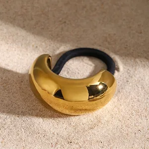 Stainless Steel Hair Tie Ponytail Holder Gold C Shaped Minimalist Mirror Polished Waterproof Hypoallergenic Hair Accessories For Women