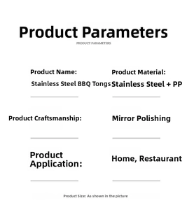 Detailed specifications chart for stainless steel food tongs with PP handle and mirror finish