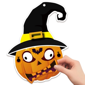 DIY Halloween pumpkin sticker set with wizard hat, bat and spider patterns for kids