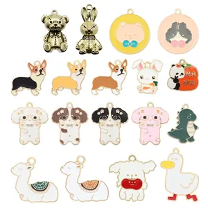 Enamel Alloy Cartoon Animal Charms DIY Jewelry Making Pendants Dog Alpaca Panda Rabbit Crafts