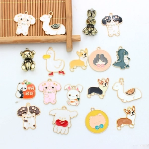 Set of various cute cartoon animal enamel charms for DIY jewelry and crafts making