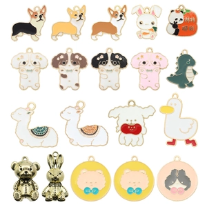 Assorted cartoon animal charms for DIY jewelry making, colorful drip oil pendants