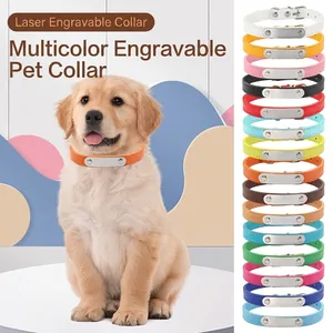 Engravable PU Leather Dog Collar with Metal ID Tag Adjustable Pet Cat Neck Strap for Small Medium Large Dogs Pet Accessory