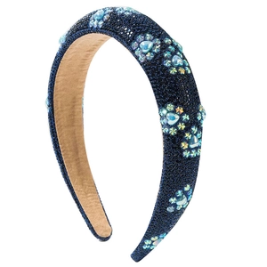 Navy sponge headband with sparkling rhinestone hearts and stars in a stylish floral design