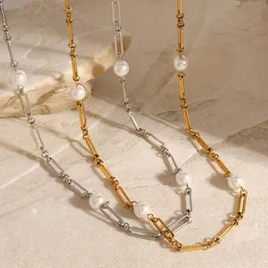 Collana In Acciaio Inossidabile Con Künstliche Perle Barocche Catena A Graffetta Retro Minimalista Elegante Gioielli Da Donna