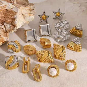 Stainless Steel Earrings Waterproof Hypoallergenic Geometric Star Artificial Pearl Gold Silver Two Tone Retro Fashion Jewelry Women